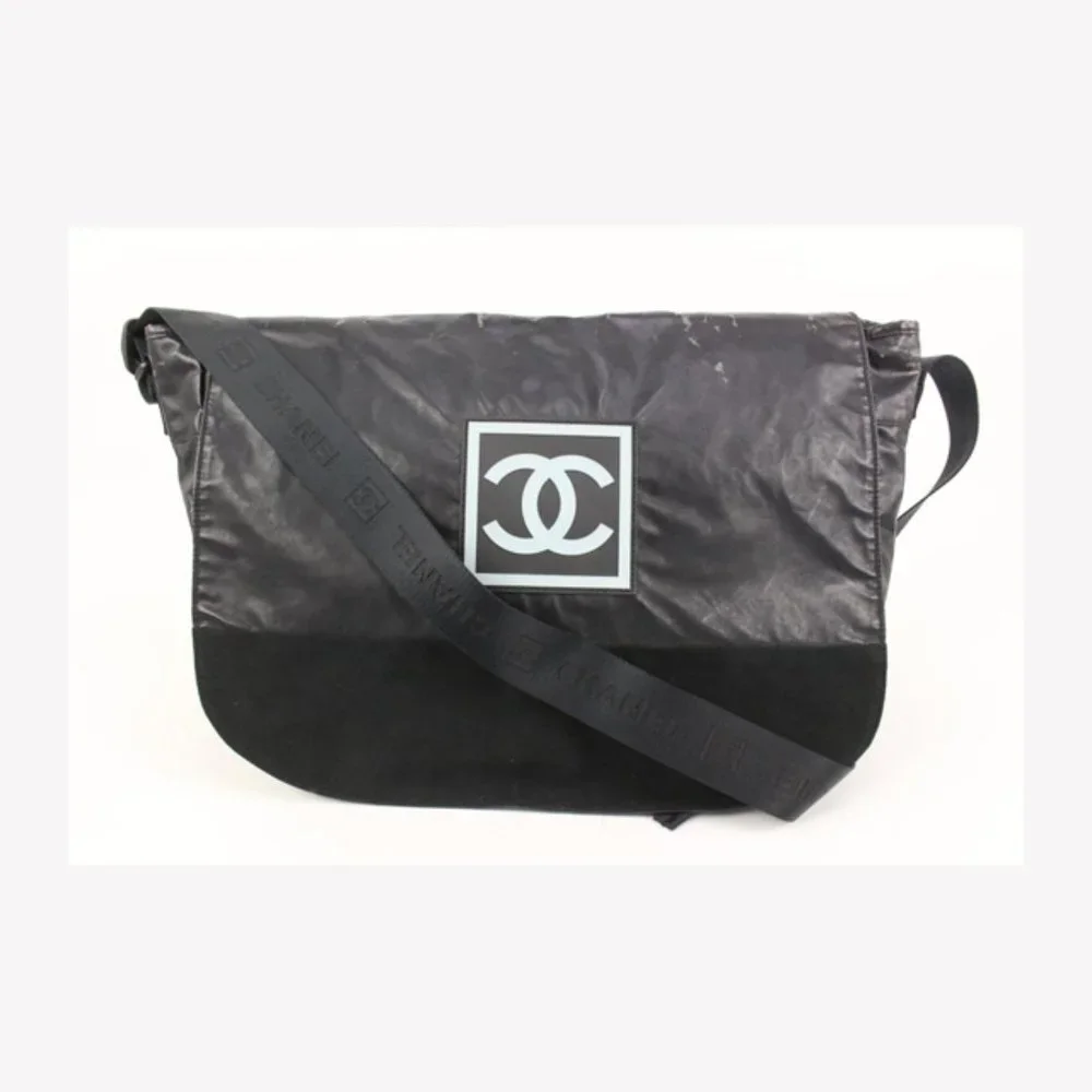 Chanel XL Black Sports Logo Messenger Bag 92cz418s